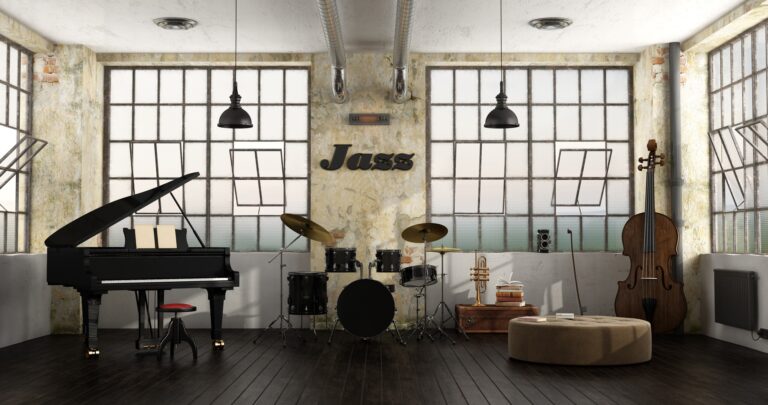 Jazz instruments in a loft